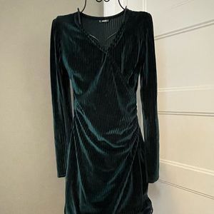 Shein criss cross green velvet dress holiday